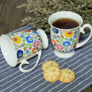 Zestaw 2 eleganckich kubków porcelanowych Livello – wzór kwiatowy, 320 ml - obrazek 2