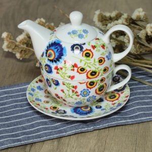 Zestaw do herbaty Tea for One – czajniczek i filiżanka z ludowym motywem kwiatowym - obrazek 3