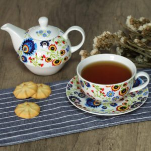 Zestaw do herbaty Tea for One – czajniczek i filiżanka z ludowym motywem kwiatowym - obrazek 4