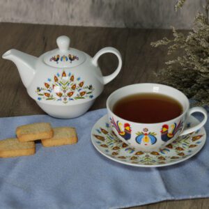 Porcelanowy czajniczek z filiżanką i spodkiem Folk 400/250 ml – zestaw 3w1 - obrazek 2
