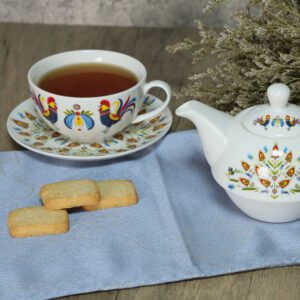 Porcelanowy czajniczek z filiżanką i spodkiem Folk 400/250 ml – zestaw 3w1 - obrazek 4