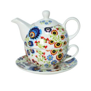 Zestaw do herbaty Tea for One – czajniczek i filiżanka z ludowym motywem kwiatowym - obrazek 1