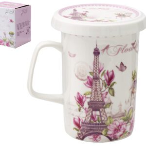 Kubek z zaparzaczem i pokrywką ceramika 340ML Wieża - obrazek 1