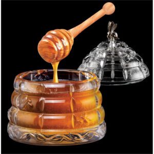 Pojemnik na miód z pszczółką i drewnianym nabierakiem do miodu GOLD BEE - obrazek 4