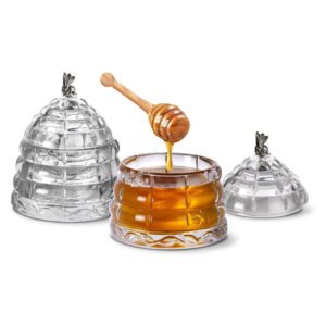 Pojemnik na miód z pszczółką i drewnianym nabierakiem do miodu GOLD BEE - obrazek 1
