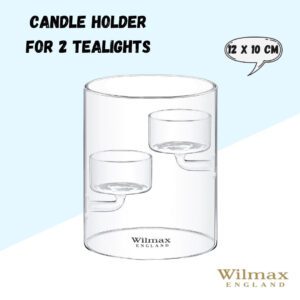 Świecznik szklany na 2 tealighty Wilmax 12 cm - obrazek 3