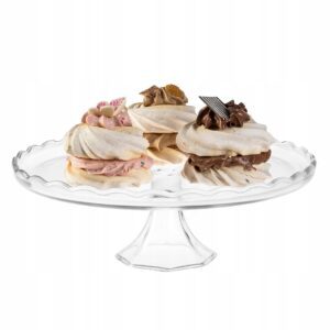 Patera na ciasto tort szklana na nóżce 32cm. FALA góra - obrazek 1