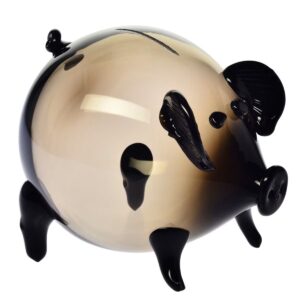 Skarbonka szklana świnka XXL 25,5 cm dymna czarna KROSNO gładka do rozbicia - obrazek 1