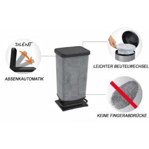 Kosz na śmieci z pedałem 40 l PASO / IML beton ROTHO - obrazek 3