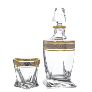 Zestaw do whisky z kryształowego szkła QUADRO ZŁOTO-PLATYNA 6+1 - obrazek 1
