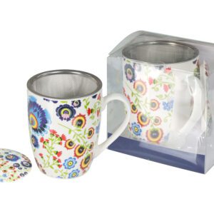 Kubek folkowy z zaparzaczem 350 ml – elegancki zestaw prezentowy - obrazek 1