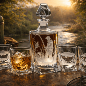 ZESTAW DO WHISKY QUADRO Z GRAWEREM WĘDKARSKIM - obrazek 1